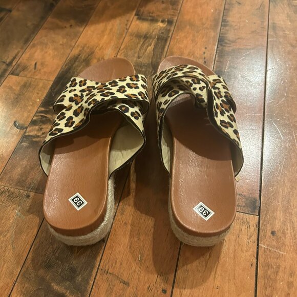 Wide Strap Leopard Print Espadrille Platform Slide Sandals – Size 39 / US 8 - Picture 2 of 4